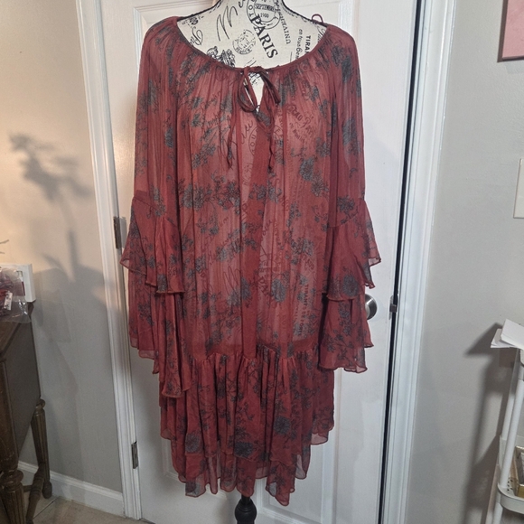 Free People Rust Floral Long Sleeve Dress - Picture 3 of 9